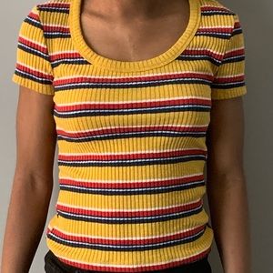 Yellow, white, red, baby blue, and Navy , U - Neck shirt